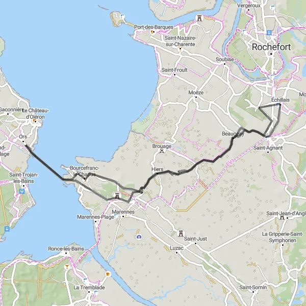 Map miniature of "Picturesque Road Route with Cultural Highlights" cycling inspiration in Poitou-Charentes, France. Generated by Tarmacs.app cycling route planner