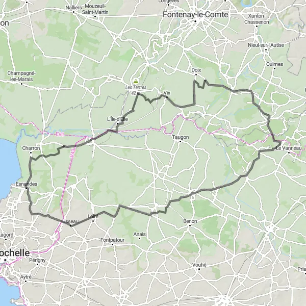 Map miniature of "Cultural Heritage Road Cycling Route" cycling inspiration in Poitou-Charentes, France. Generated by Tarmacs.app cycling route planner