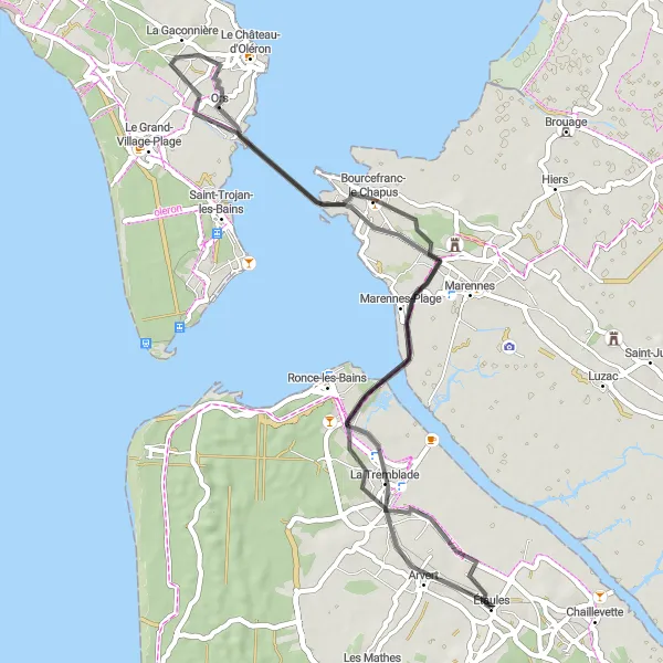 Map miniature of "Seascape Discovery" cycling inspiration in Poitou-Charentes, France. Generated by Tarmacs.app cycling route planner