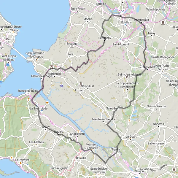 Map miniature of "La Tremblade Loop" cycling inspiration in Poitou-Charentes, France. Generated by Tarmacs.app cycling route planner