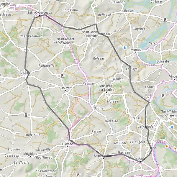 Map miniature of "Cycle Route from Fléac to Hiersac" cycling inspiration in Poitou-Charentes, France. Generated by Tarmacs.app cycling route planner