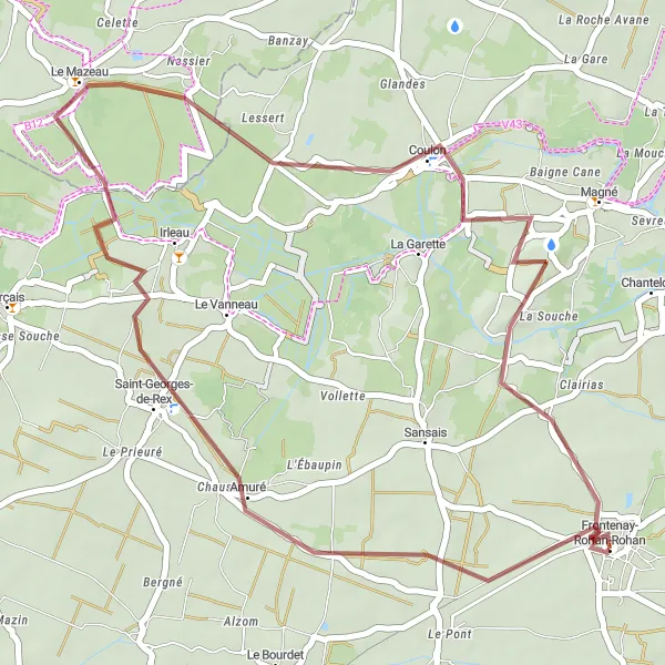 Map miniature of "Scenic Gravel Adventure" cycling inspiration in Poitou-Charentes, France. Generated by Tarmacs.app cycling route planner