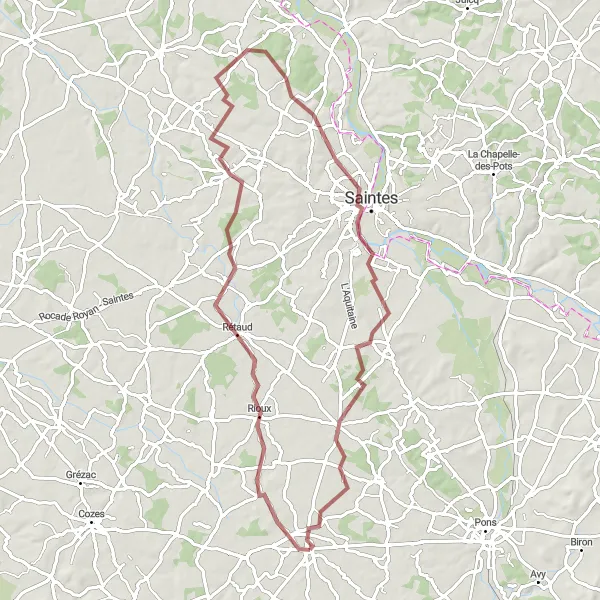 Miniature de la carte de l'inspiration cycliste "Circuit de la Haute Terre" dans la Poitou-Charentes, France. Générée par le planificateur d'itinéraire cycliste Tarmacs.app