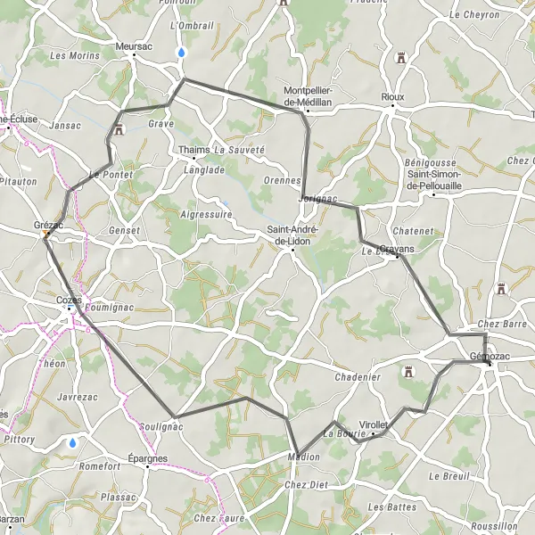 Map miniature of "Countryside Escape" cycling inspiration in Poitou-Charentes, France. Generated by Tarmacs.app cycling route planner