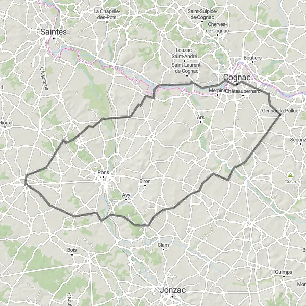 Map miniature of "Charente River Loop" cycling inspiration in Poitou-Charentes, France. Generated by Tarmacs.app cycling route planner