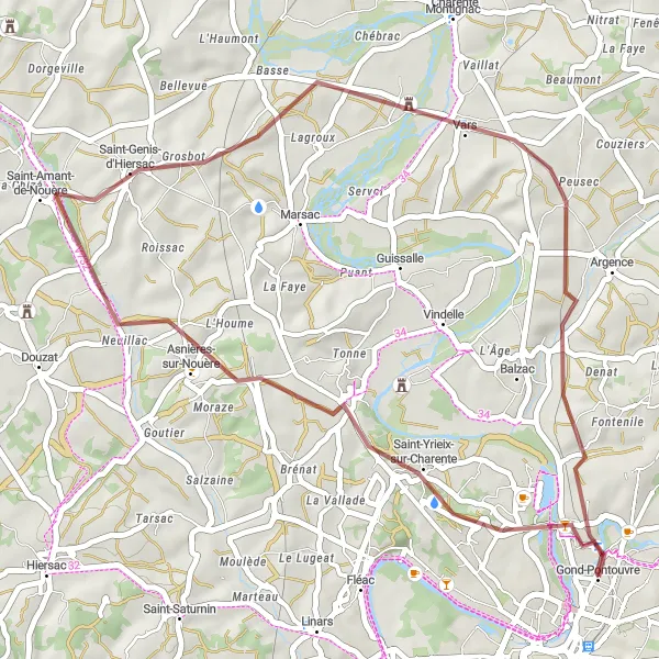 Map miniature of "Rural Charm and Gravel Delights" cycling inspiration in Poitou-Charentes, France. Generated by Tarmacs.app cycling route planner