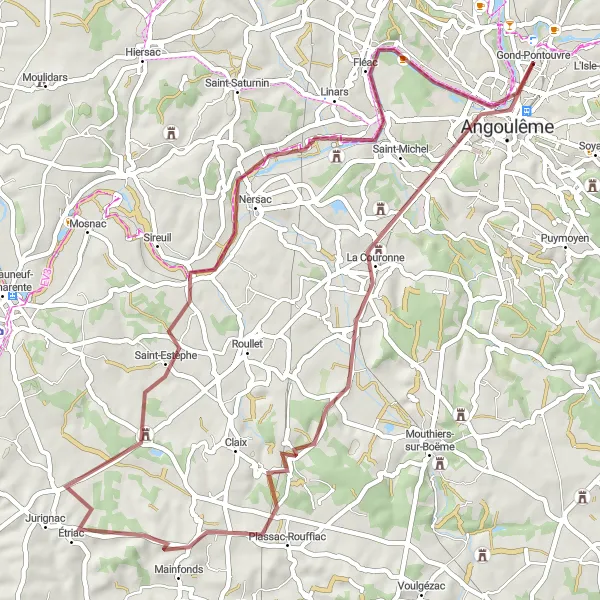 Map miniature of "The Gravel Adventure" cycling inspiration in Poitou-Charentes, France. Generated by Tarmacs.app cycling route planner