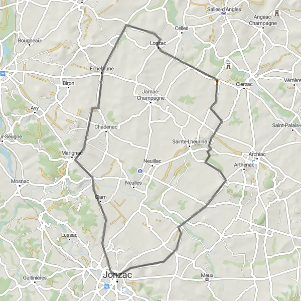 Map miniature of "Countryside Escapade" cycling inspiration in Poitou-Charentes, France. Generated by Tarmacs.app cycling route planner