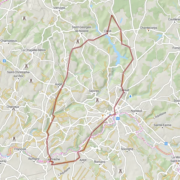 Map miniature of "Augé Adventure" cycling inspiration in Poitou-Charentes, France. Generated by Tarmacs.app cycling route planner