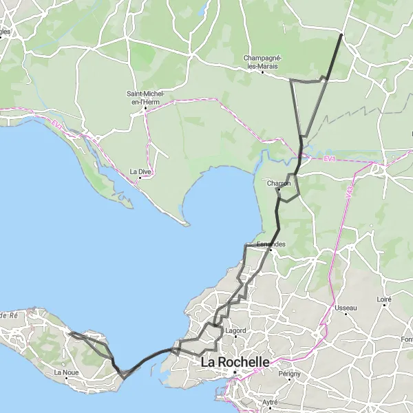 Map miniature of "The Countryside Loop" cycling inspiration in Poitou-Charentes, France. Generated by Tarmacs.app cycling route planner