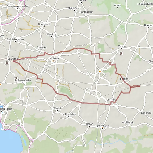 Map miniature of "Exploring the Countryside" cycling inspiration in Poitou-Charentes, France. Generated by Tarmacs.app cycling route planner