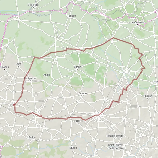 Map miniature of "Rural Exploration" cycling inspiration in Poitou-Charentes, France. Generated by Tarmacs.app cycling route planner