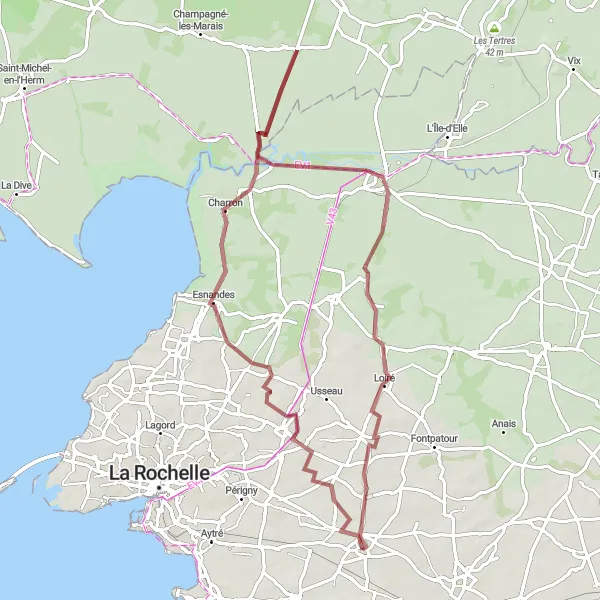 Map miniature of "Gravel Adventure" cycling inspiration in Poitou-Charentes, France. Generated by Tarmacs.app cycling route planner