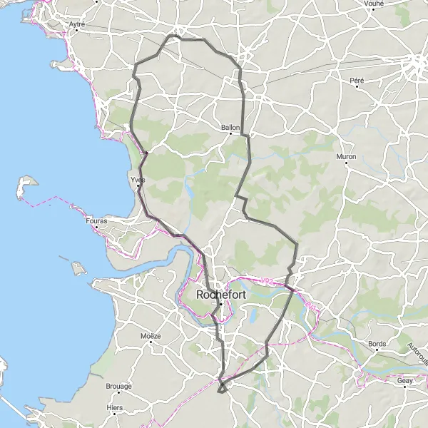 Map miniature of "Historical Road Trip" cycling inspiration in Poitou-Charentes, France. Generated by Tarmacs.app cycling route planner