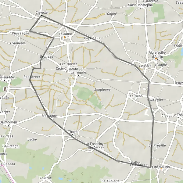 Map miniature of "Ciré-d'Aunis Loop" cycling inspiration in Poitou-Charentes, France. Generated by Tarmacs.app cycling route planner