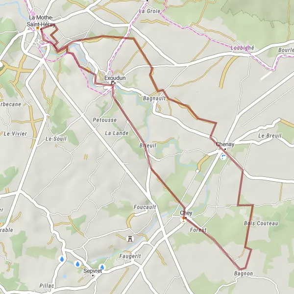 Map miniature of "Gravel Adventure to Col des Chaumes" cycling inspiration in Poitou-Charentes, France. Generated by Tarmacs.app cycling route planner