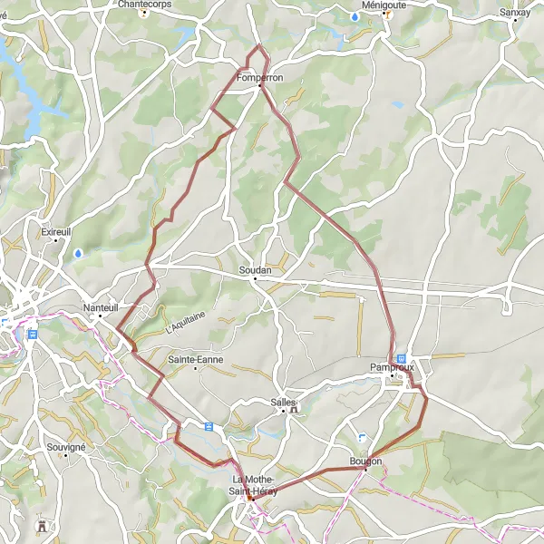 Miniature de la carte de l'inspiration cycliste "Tour du Patrimoine" dans la Poitou-Charentes, France. Générée par le planificateur d'itinéraire cycliste Tarmacs.app