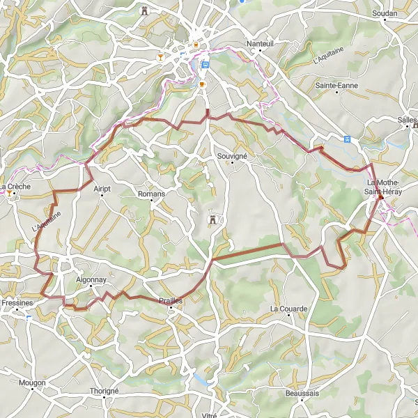 Map miniature of "Fun in the Forest" cycling inspiration in Poitou-Charentes, France. Generated by Tarmacs.app cycling route planner