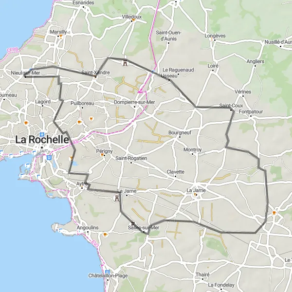 Miniature de la carte de l'inspiration cycliste "Itinéraire Cycliste Sinueux à Lagord" dans la Poitou-Charentes, France. Générée par le planificateur d'itinéraire cycliste Tarmacs.app