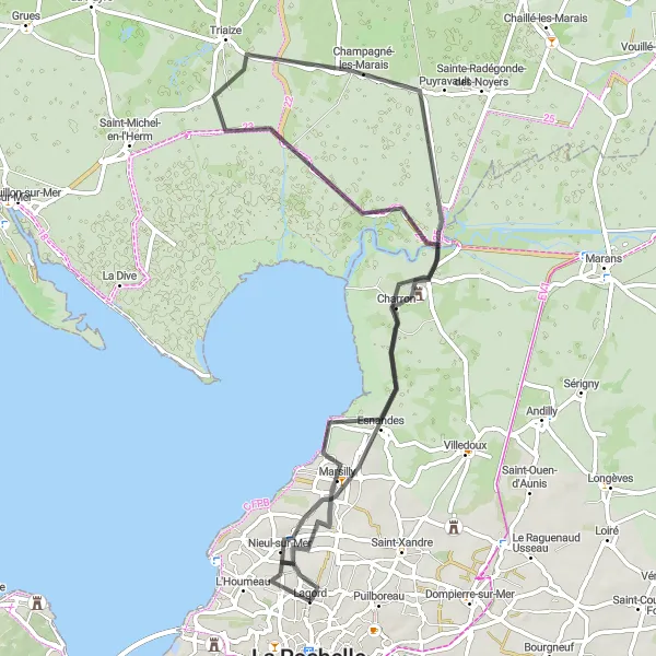 Map miniature of "Coastal adventure from Lagord to Nieul-sur-Mer" cycling inspiration in Poitou-Charentes, France. Generated by Tarmacs.app cycling route planner