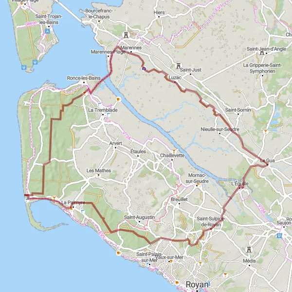 Map miniature of "Gravel Adventure" cycling inspiration in Poitou-Charentes, France. Generated by Tarmacs.app cycling route planner