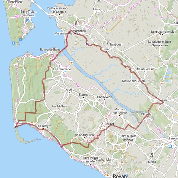 Map miniature of "Gravel Adventure through Nature in Le Gua" cycling inspiration in Poitou-Charentes, France. Generated by Tarmacs.app cycling route planner