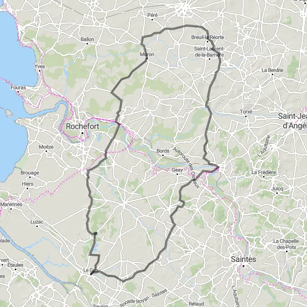 Map miniature of "Scenic Coastal Cycling Adventure from Le Gua" cycling inspiration in Poitou-Charentes, France. Generated by Tarmacs.app cycling route planner