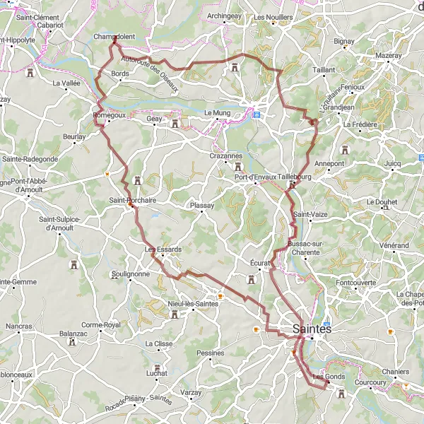 Map miniature of "The Gravel Adventure" cycling inspiration in Poitou-Charentes, France. Generated by Tarmacs.app cycling route planner