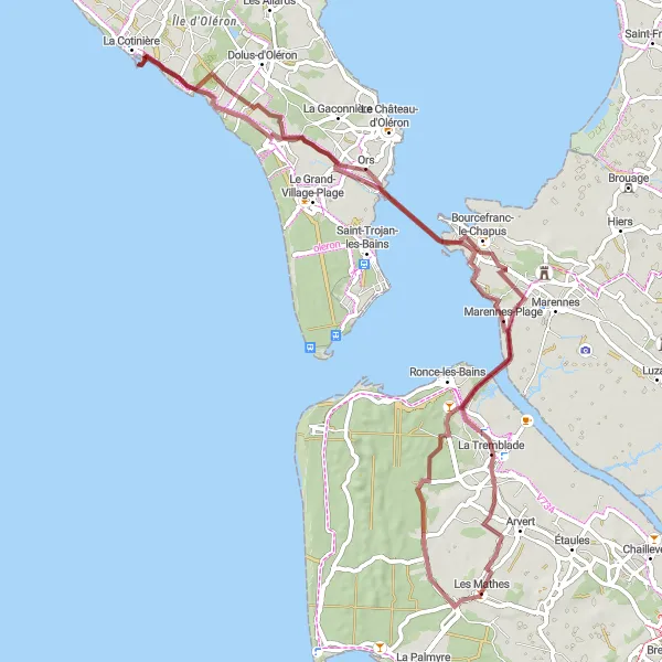 Map miniature of "Exploring the Coastline" cycling inspiration in Poitou-Charentes, France. Generated by Tarmacs.app cycling route planner