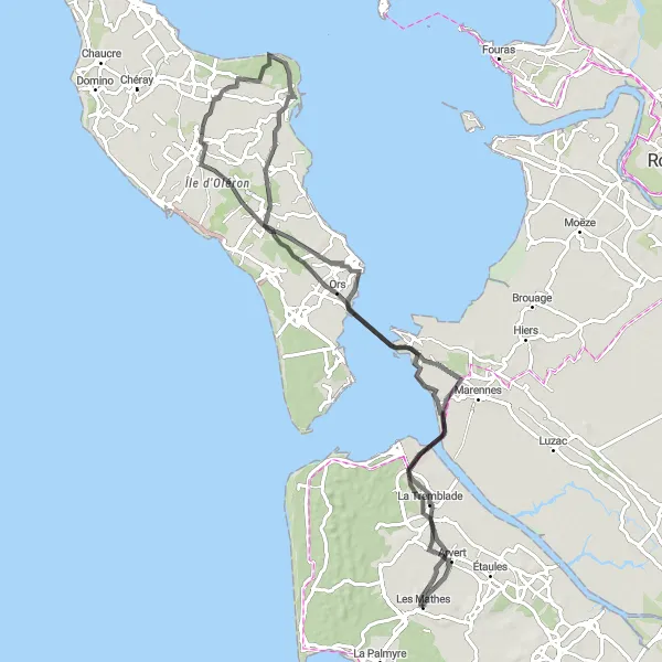 Map miniature of "Island Adventure Road" cycling inspiration in Poitou-Charentes, France. Generated by Tarmacs.app cycling route planner