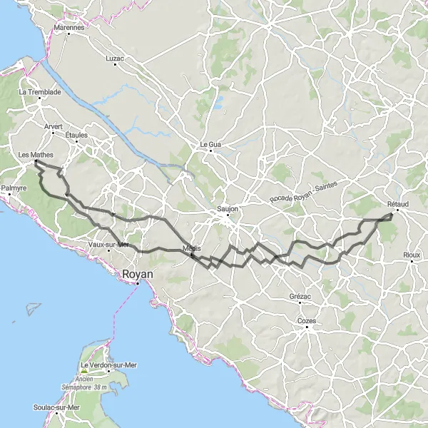 Map miniature of "Medieval Villages Exploration" cycling inspiration in Poitou-Charentes, France. Generated by Tarmacs.app cycling route planner