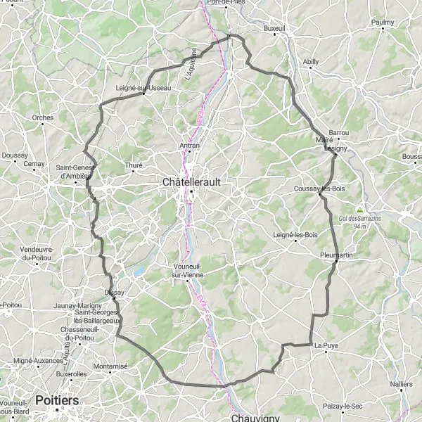 Map miniature of "Dissay Challenge" cycling inspiration in Poitou-Charentes, France. Generated by Tarmacs.app cycling route planner