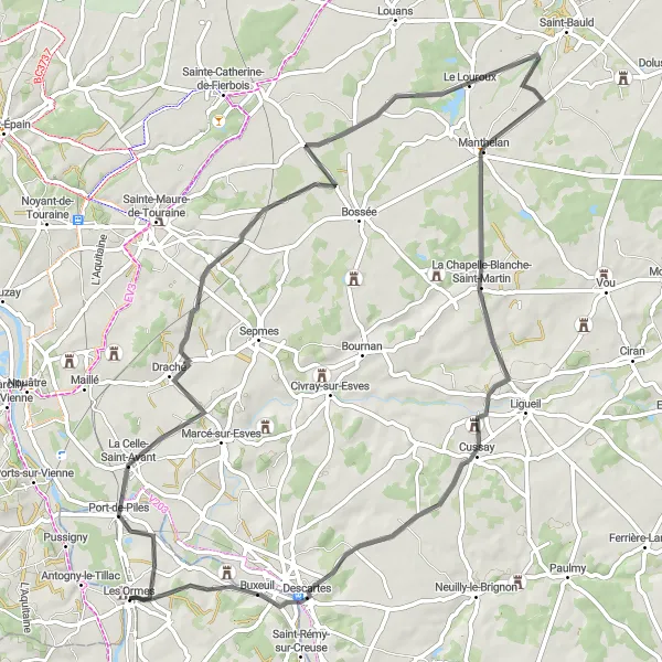 Map miniature of "Celle-Saint-Avant Loop" cycling inspiration in Poitou-Charentes, France. Generated by Tarmacs.app cycling route planner