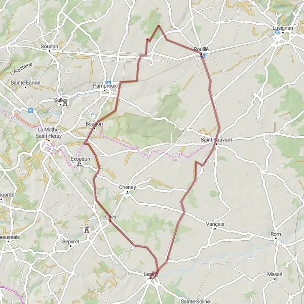 Map miniature of "Gravel Adventure" cycling inspiration in Poitou-Charentes, France. Generated by Tarmacs.app cycling route planner