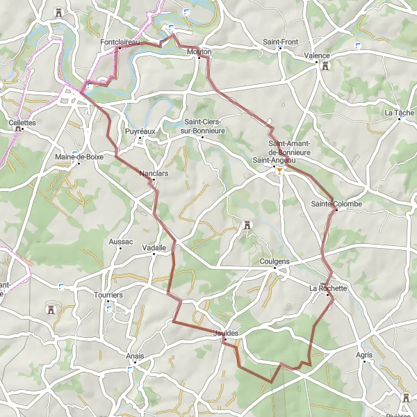 Map miniature of "The Historic Village Loop" cycling inspiration in Poitou-Charentes, France. Generated by Tarmacs.app cycling route planner