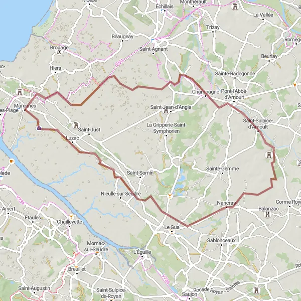 Miniature de la carte de l'inspiration cycliste "La Boucle des Vallées" dans la Poitou-Charentes, France. Générée par le planificateur d'itinéraire cycliste Tarmacs.app