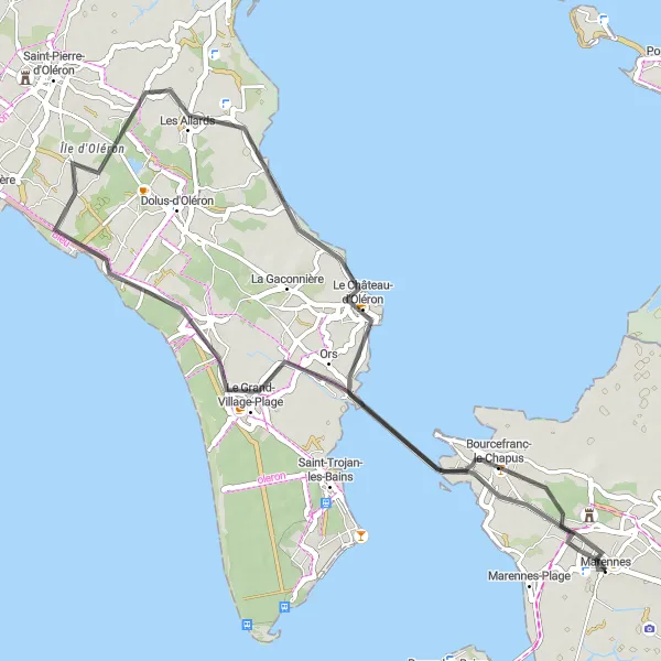 Map miniature of "Cycling Route around Île d'Oléron" cycling inspiration in Poitou-Charentes, France. Generated by Tarmacs.app cycling route planner