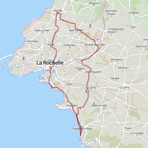 Map miniature of "The Gravel Adventure" cycling inspiration in Poitou-Charentes, France. Generated by Tarmacs.app cycling route planner