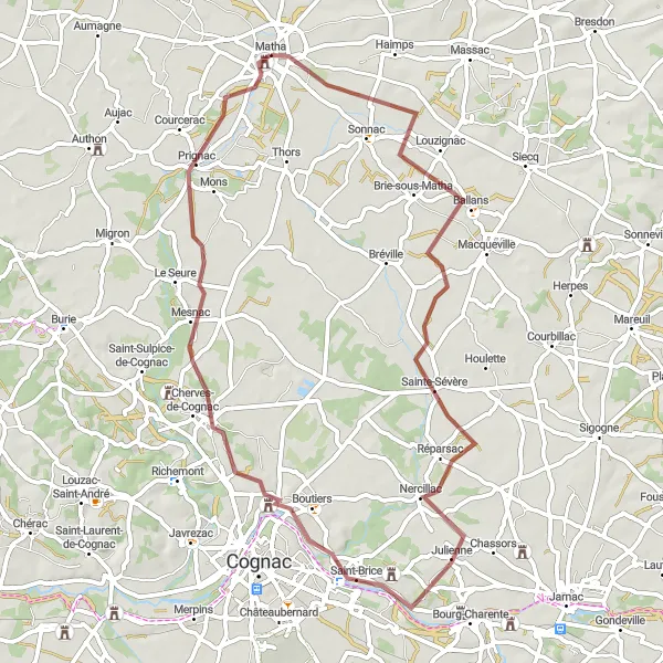 Map miniature of "Ballans Circuit" cycling inspiration in Poitou-Charentes, France. Generated by Tarmacs.app cycling route planner