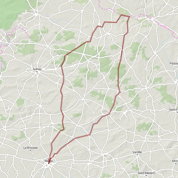 Map miniature of "Gravel Route: Exploring the Countryside" cycling inspiration in Poitou-Charentes, France. Generated by Tarmacs.app cycling route planner