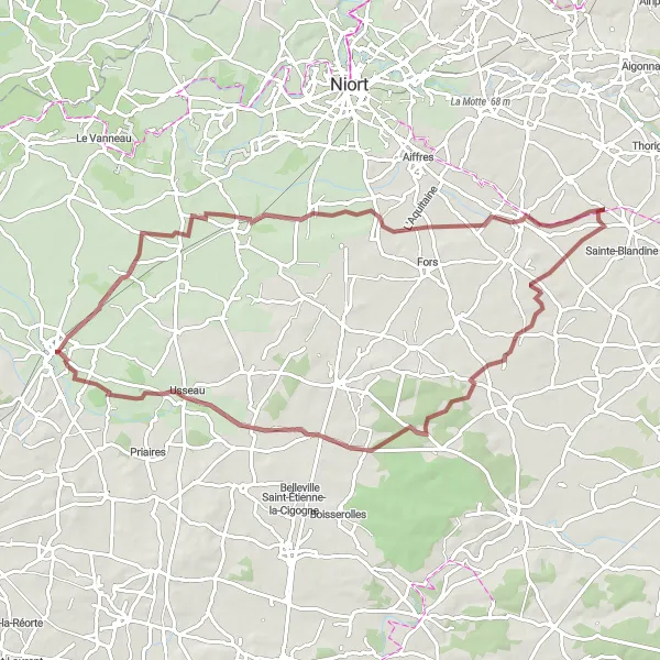 Map miniature of "Poitou-Charentes Round-Trip Cycling - Gravel Route" cycling inspiration in Poitou-Charentes, France. Generated by Tarmacs.app cycling route planner