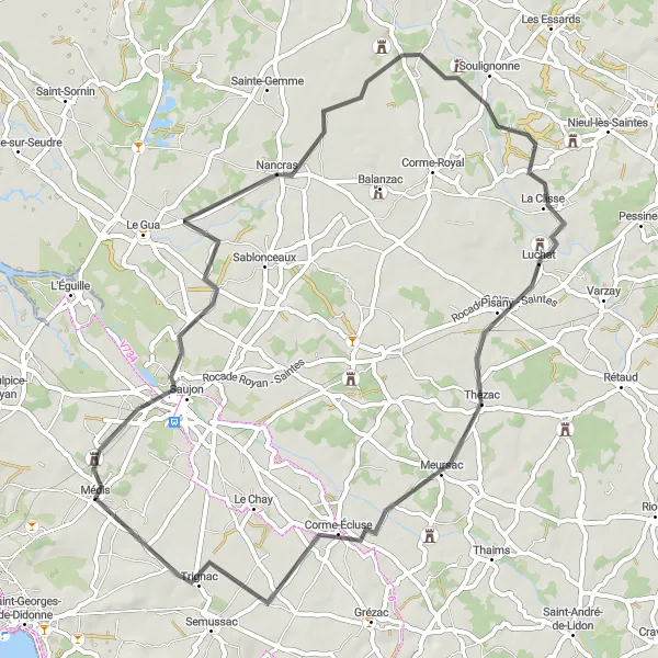 Map miniature of "Scenic Loop" cycling inspiration in Poitou-Charentes, France. Generated by Tarmacs.app cycling route planner