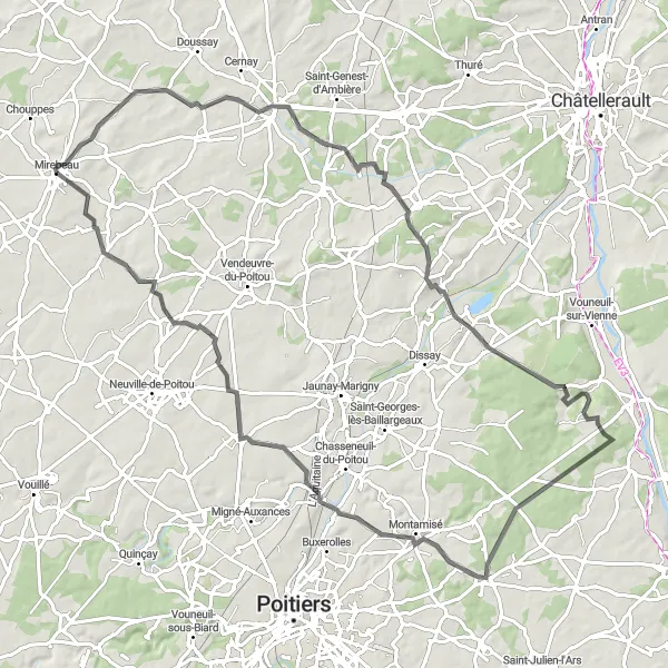 Map miniature of "Misty Tour of Poitou-Charentes" cycling inspiration in Poitou-Charentes, France. Generated by Tarmacs.app cycling route planner