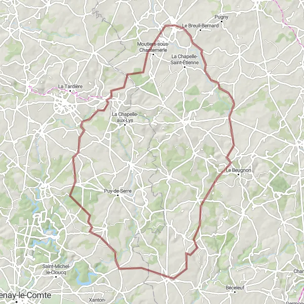 Map miniature of "Vernoux-en-Gâtine Gravel Loop" cycling inspiration in Poitou-Charentes, France. Generated by Tarmacs.app cycling route planner