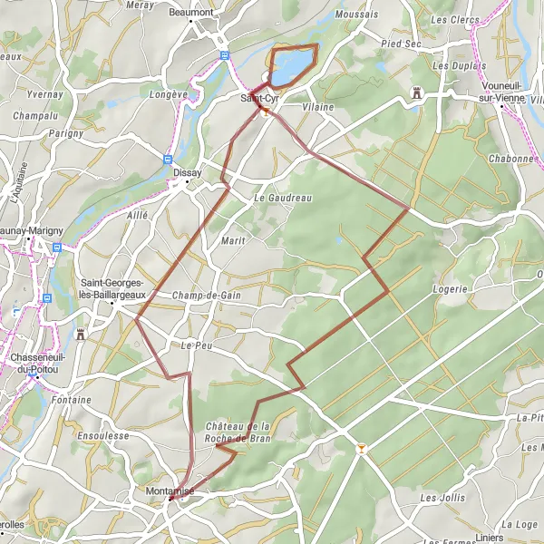 Map miniature of "Scenic Gravel Cycling Route from Montamisé to Saint-Georges-lès-Baillargeaux" cycling inspiration in Poitou-Charentes, France. Generated by Tarmacs.app cycling route planner