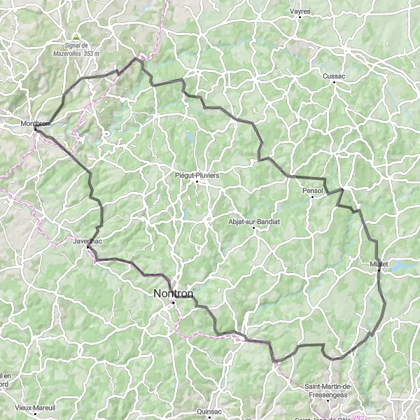 Map miniature of "Rural Road Cycling Paradise: Rouzède to Eymouthiers" cycling inspiration in Poitou-Charentes, France. Generated by Tarmacs.app cycling route planner