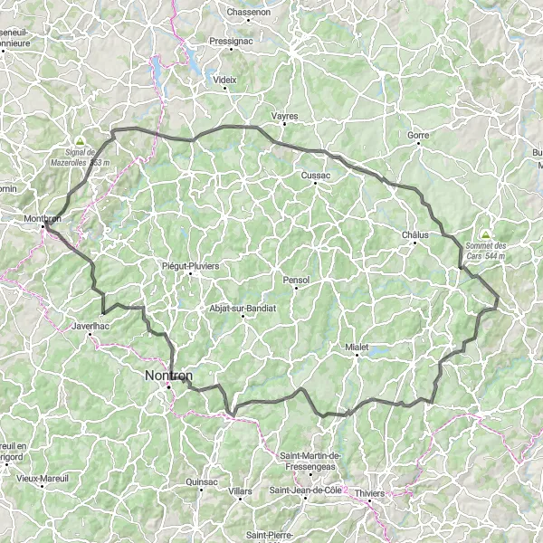 Map miniature of "Château Route" cycling inspiration in Poitou-Charentes, France. Generated by Tarmacs.app cycling route planner