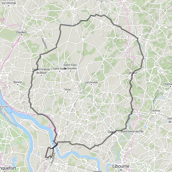 Map miniature of "Cercoux Road Cycling Route" cycling inspiration in Poitou-Charentes, France. Generated by Tarmacs.app cycling route planner