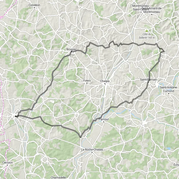 Map miniature of "Martron Road Cycling Route" cycling inspiration in Poitou-Charentes, France. Generated by Tarmacs.app cycling route planner