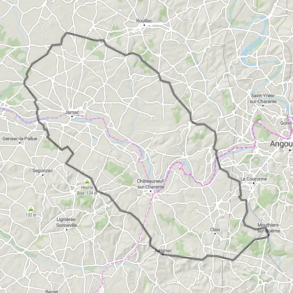 Map miniature of "The Châteaux Loop" cycling inspiration in Poitou-Charentes, France. Generated by Tarmacs.app cycling route planner